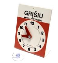 Informacinis pastatomas ir pakabinamas laikrodis su pritraukėju, raudonas