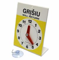 Informacinis pastatomas ir pakabinamas laikrodis su pritraukėju, geltonas