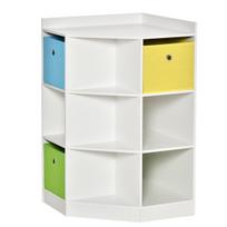HOMCOM Vaikų kampinė lentyna su 3 laikymo dėžėmis, žaislų lentyna vaikų kambariui, skirta 3-12 metų vaikams, balta, 57,4 x 57,4 x 94 cm, Balta