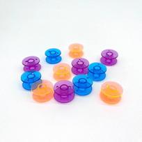 Universalios plastikinės ritės siuvimo mašinoms, spalvotos, Ø20 mm, 12 vnt.