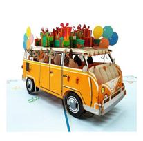 Išsiskleidžiantis 3D Pop-Up atvirukas Šventinis autobusiukas su dovanomis + vokas