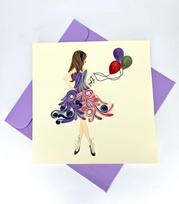 Rankų darbo kvilingo technikos 3D atvirukas Balerina su balionais 1vnt 15x15 cm
