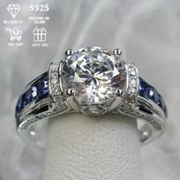 Prabangus sidabrinis žiedas su moisanitu ir safyro akmenimis, 2ct Moissanite-auksinė