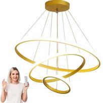 Pakabinamas LED lubų šviestuvas auksinis 3 žiedų 72W su pulteliu, modernus šviestuvas