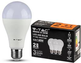 8,5W LED lemputė, A60, E27, 3000K, 3vnt. pakuotėje