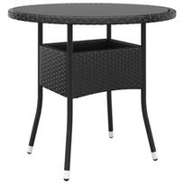 Sodo stalas, juodas, 80x75cm, grūdintas stiklas/poliratanas, Juoda