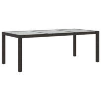 Sodo stalas, rudas, 190x90x75cm, grūdintas stiklas/poliratanas, Ruda