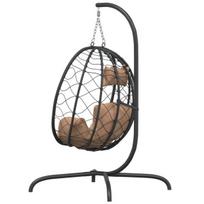 vidaXL Kabantis kiaušinio formos krėslas, taupe, ratanas/plienas