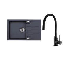 ALVEUS SETA23201 - Virtuvinė kriauklė ROCK+kriauklės maišytuvas MINTAS 34 cm granit/juoda