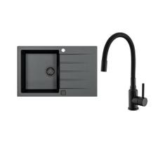 ALVEUS SETA23231 - virtuvės kriauklė CADIT + virtuvės maišytuvas MINTAS, 34 cm, granitinė/juoda