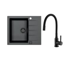 ALVEUS SETA23230 - Virtuvės kriauklė CADIT + kriauklės maišytuvas MINTAS 34cm granitas/juoda