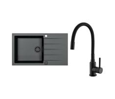 ALVEUS SETA23232 - Virtuvinė kriauklė CADIT + kriauklės maišytuvas MINTAS 34 cm granitas/juoda