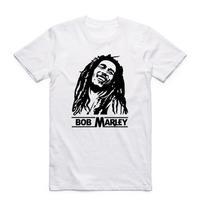Azijietiškas dydis Vyrai Moterys Spausdinimas Bob Marley Madingi Marškinėliai Apvali Kaklo trumpomis Rankovėmis Jamaikos dainininkas M balta