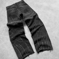 ZYLLO Y2k Hip Hop Baggy Jeans Distressed Retro Black Pants Embroidery Harajuku Gothic Wide Leg Trousers Streetwear Pants M