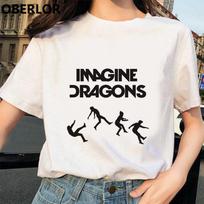 Korėjos 90-ųjų Burgundijos Imagine Dragons marškinėliai Nauji Anime stiliaus marškinėliai Šaunūs moteriški marškinėliai Grafika L balta