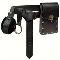 Stilių susidūrimas! Steampunk telefono dėklas su viduramžišku odiniu diržu, pirmasis pasirinkimas Renesanso Cosplay kostiumo aksesuarams black