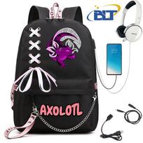 Mielas axolotlis margintas studentų kuprinė mergaitėms juoda kuprinė USB vaikams laisvalaikio krepšys dovanų į mokyklą black