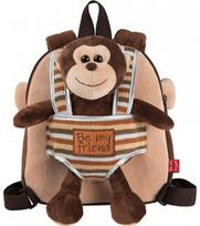 Vaikiška dvipusė kuprinė Perletti Max Monkey, su pliušiniu žaislu, 25 cm
