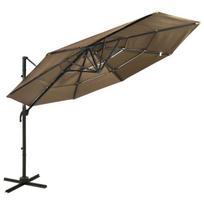 vidaXL Sodo skėtis su aliuminio stulpu, taupe, 3x3m, 4 aukščių, Rusva