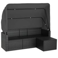 vidaXL Trivietė sodo sofa su stogeliu ir pakoja, juoda, poliratanas
