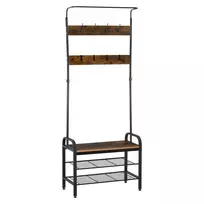 Prieškambario drabužių lentyna su 8 kabliukais 2 lentynomis MDF - Juoda 72 x 34 x 185 cm