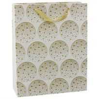 Dovanų maišelis Elegant Gold Stars White 32 x 26 x 12 cm