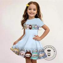 Affordable L-LABUBU-A 3D Dress Girls Summer Cartoon Print Casual Unique Design Fashion Hot Selling Free Gift 100% 100