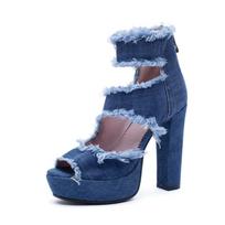 Pavasaris Vasara Moteriškos Basutės Avalynė Platforma Džinsai Mėlynas Džinsas Kulno Dirželis Aukšti Kulniukai Ankle Boots Seksualios Moteriškos Basutės Su Atviru Pirštu 34 mėlyna