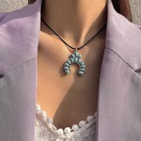Bohemian Retro Turquoise Flower Necklace, Beach Wind Turtle Shell Necklace