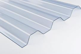 Profiliuota plokštė OMBRE , trapecinė, matmenys 0,7x900x2000 mm, skaidri, PVC lakštai skirti pastogė