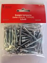 Sraigtai kampams, 5 x 40 mm, baltai cinkuoti, 50 vnt., TORX20