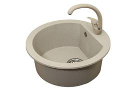 Plautuvės komplektas ODUS Od-301, D-51 cm, akmens masės, smėlio spalvos, komplekte maišytuvas, venti