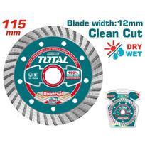 Deimantinis pjovimo diskas TOTAL, Turbo, sausam/šlapiam pjovimui, 115x22 mm, segmento plotis 10 mm,