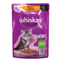 Konservuotas ėdalas kačiukams WHISKAS Junior, su paukštiena, 85 g