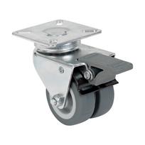 Pasukamas dvigubas ratukas WALTECO, d-50 mm, su plokštele, su stabdžiu, apkrova 70 kg