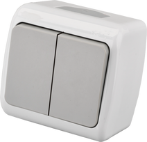 Jungiklis ORRO A550190004, 2 klavišų, paviršinis, IP44, 10A 250V, pilkos spalvos, E8005-02