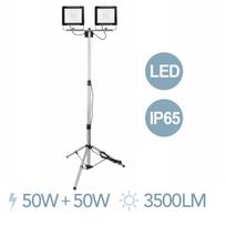 LED prožektorius su stovu ELECTRALINE 63445, 2 x 50W, 7000lm, 4000K, IP65, laido ilgis 3m, 3x1,0