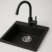Plautuvės komplektas ODUS OD-350, 50 x 40 x 18,5 cm, akmens masės, juodos spalcos, komplekte juodas