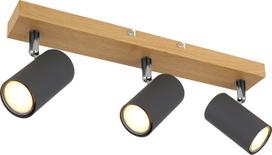 Kryptinis šviestuvas GLOBO Robby, GU10, 3 x 35W, 230V, metalinis, matinės juodos sp. su medžio imita