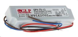 LED transformatorius GLP Gpv-75-12, 75 W, 6A,  DC 12 V, AC 100-240 V, IP67, plastikinis, 162 x 42 x