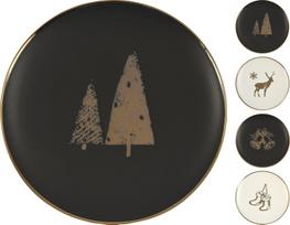 Lėkštė, kaulinis porcelianas, baltos/juodos sp., 4 skirtingi kalėdiniai dizainai, skersmuo 20 cm