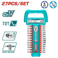 Galvučių rinkinys su terkšle TOTAL, Cr-V (50BV30), 1/4", 27 vnt., THT141271