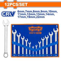 Plokščių kilpinių raktų rinkinys WADFOW, Cr-V, 6-22 mm, 12 vnt., WSP1M12