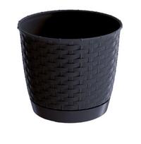 Plastikinis lauko vazonas RATOLLA, su padėklu, juodos sp., vazono skersmuo 22 cm.