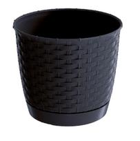 Plastikinis lauko vazonas RATOLLA, su padėklu, juodos sp., vazono skersmuo 19 cm.
