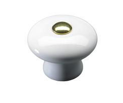 Baldų rankenėlė porcel. HETTICH, dengta žalvariu baltos sp. D32mm, 7175