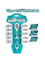Galvučių rinkinys su terkšle TOTAL CR-V(50BV30), 1/4", 12 vnt., THT14114126
