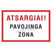 Informacinis ženklas, atsargiai-pavojinga zona, 200 x 300 mm, plastikas