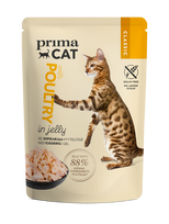Konservuotas kačių ėdalas PRIMACAT Classics, paukštiena drebučiuose, 85g