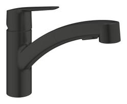 Plautuvės maišytuvas GROHE QuickFix Start, 140° pasukimo kampas, ištraukiamas snapas, juodas matinis